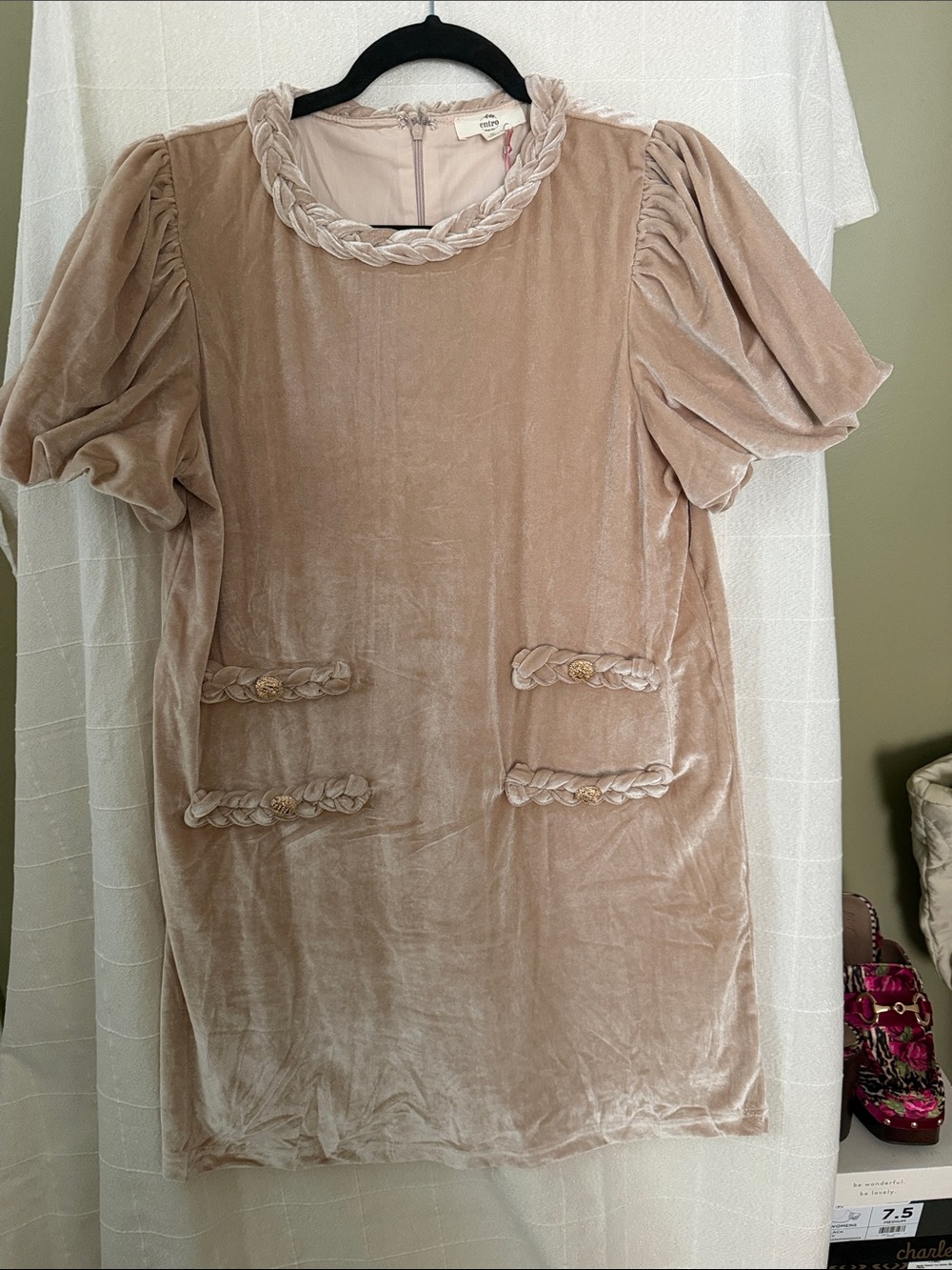 entro Blush Velvet Mini Dress with Braided Trim
